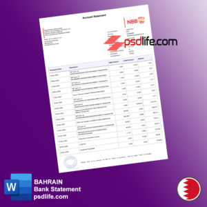Downlaod free Bahrain National Bank NBB bank statement template in word format | fully editable